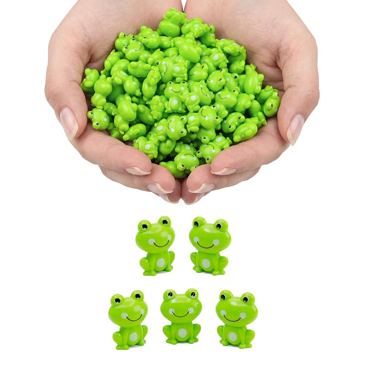 LionWell mini green frog figurines arranged in a moss terrarium for a playful scene