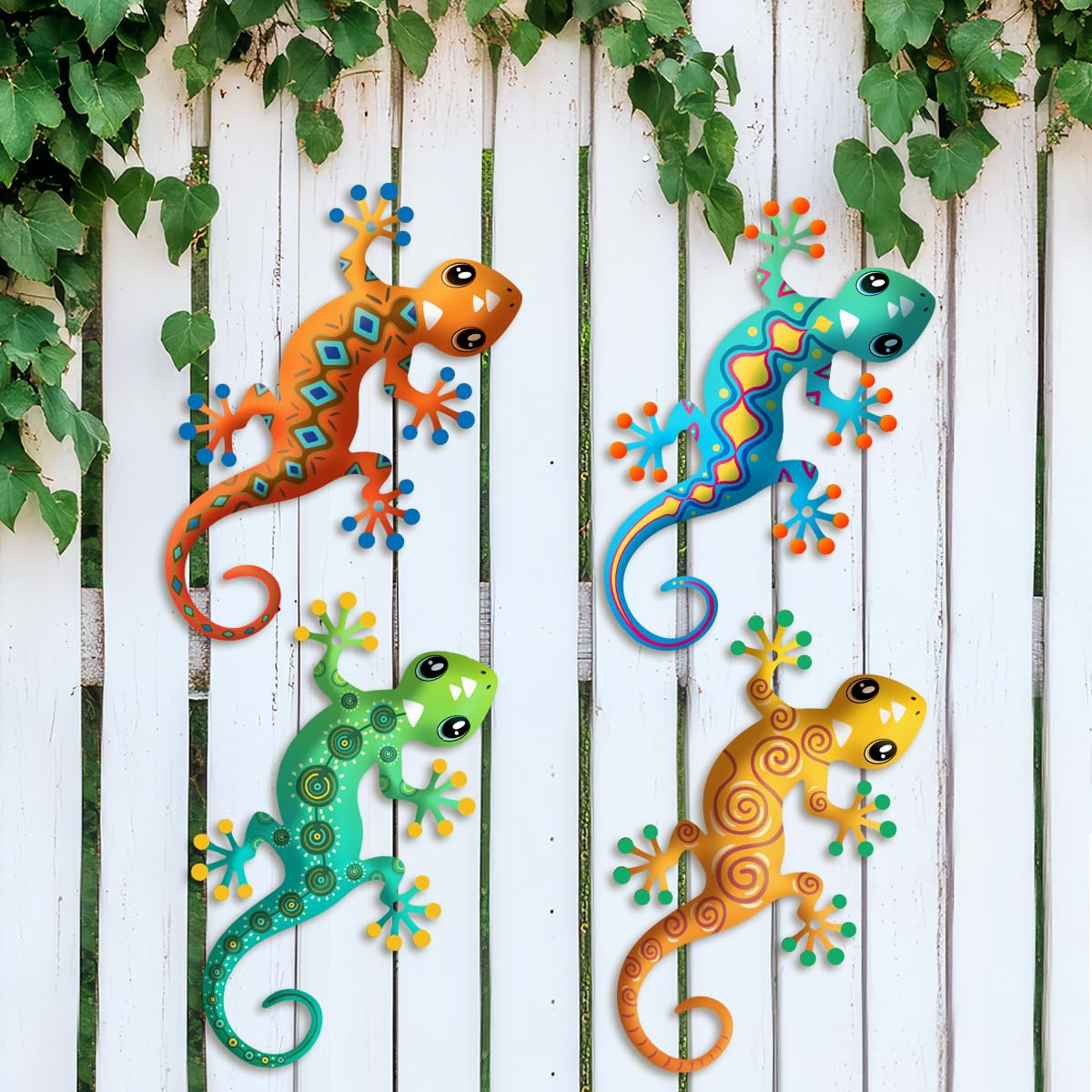Liosecgar gecko fence accent decor brightening a boundary line.