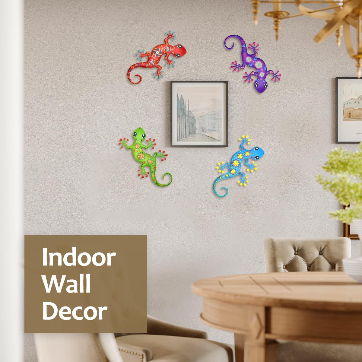 Liosecgar four-gecko set mounting wall art shows versatile options