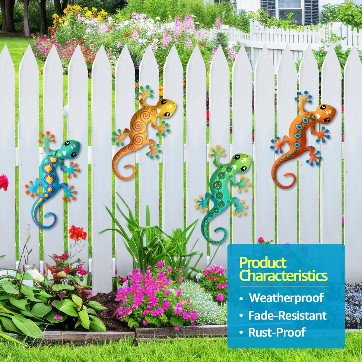 Liosecgar gecko garden decor enhances yard with weatherproof metal finish.