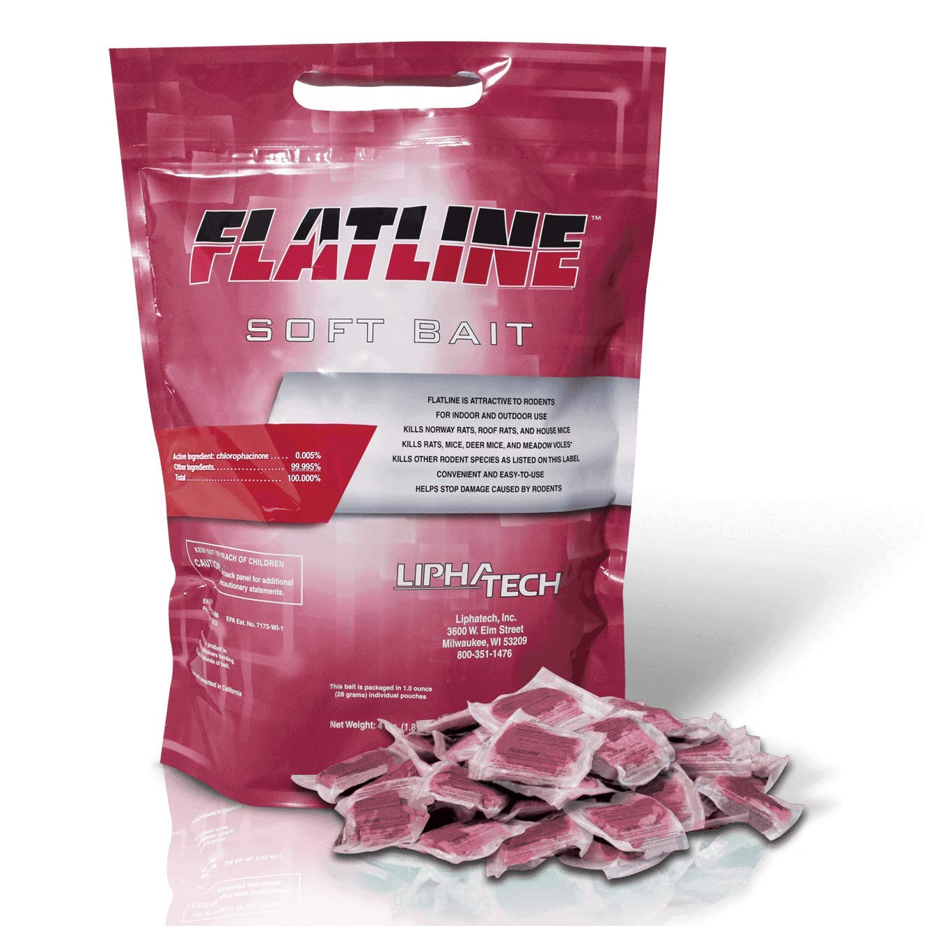 LIPHA TECH Flatline soft bait rodenticide packshot highlighting high palatability for rats and mice