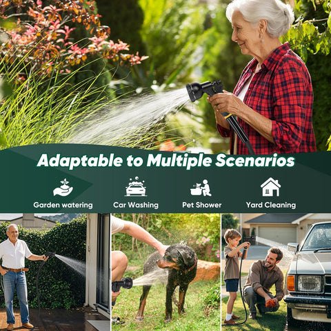 Lipoliftco garden hose in action outdoors for yard care and car washing.