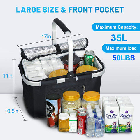 LIQING 35L picnic basket interior pockets provide organized storage on the go.