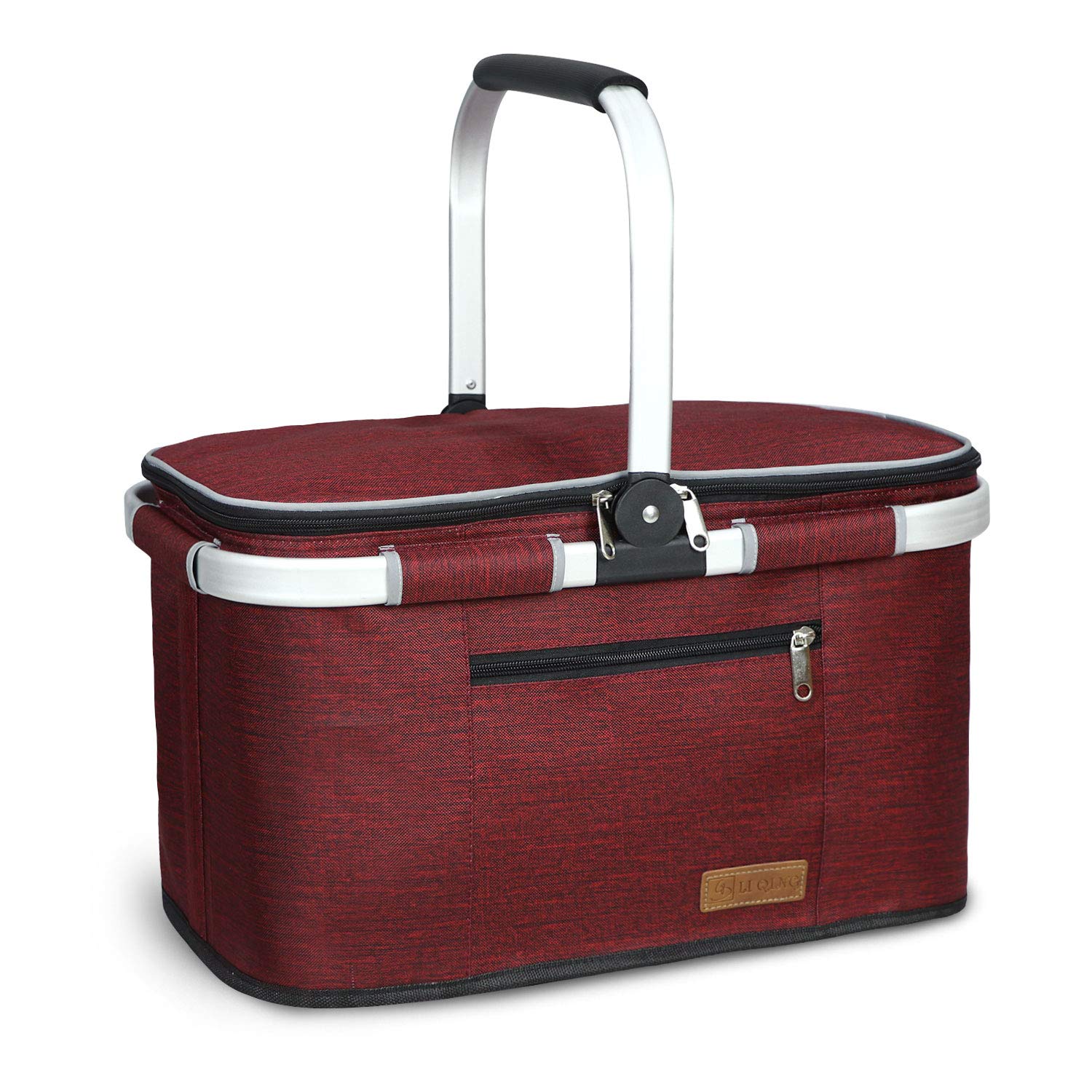 LIQING 35L large picnic basket open interior showing dual pockets for easy packing