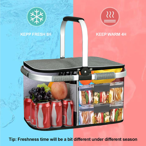 LIQING 35L picnic basket folded compact for easy storage after use.