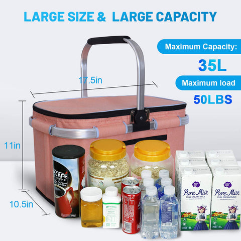 LIQING 35L picnic basket with removable inner bag for easy cleaning.