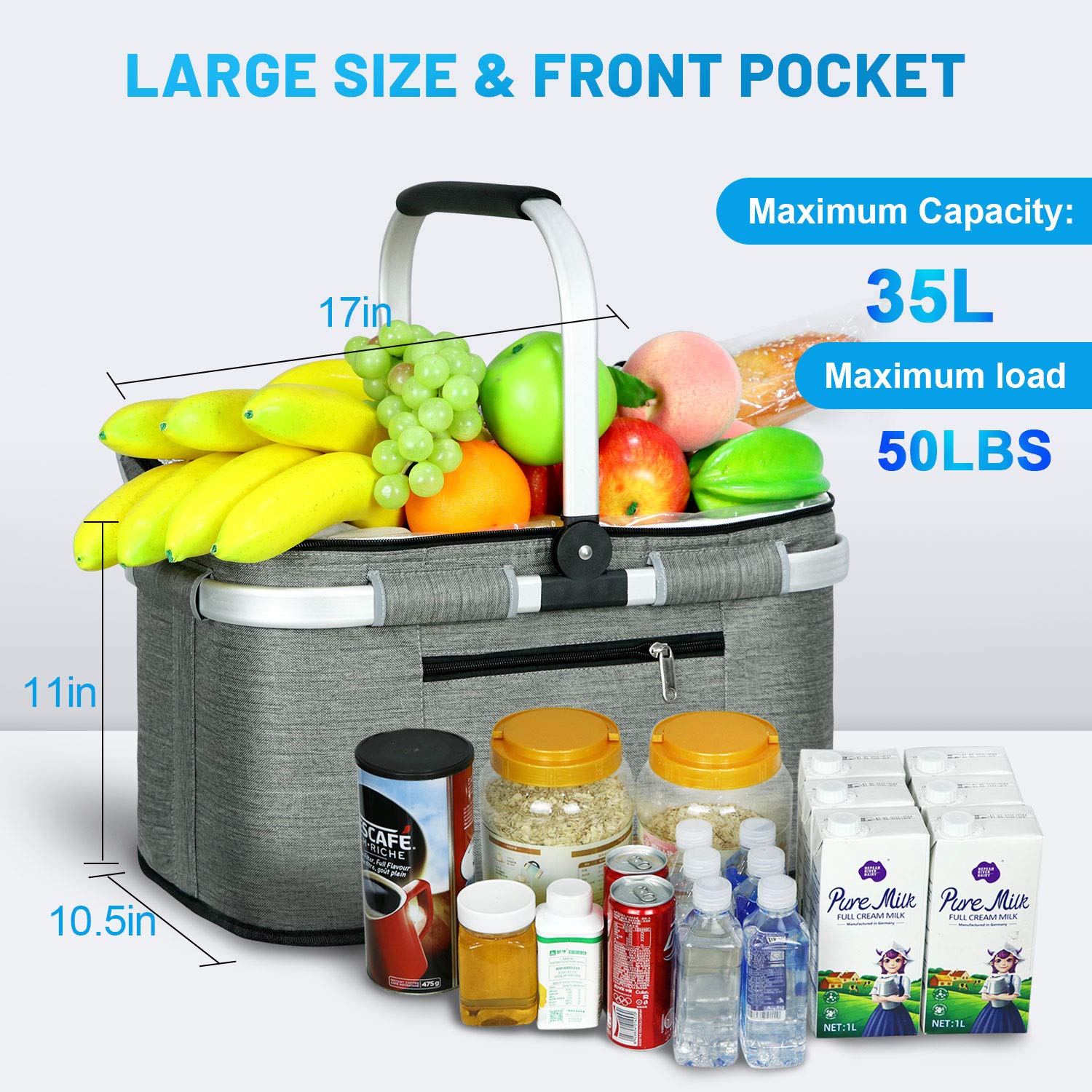 LIQING 35L picnic basket removable inner bag for easy cleaning.
