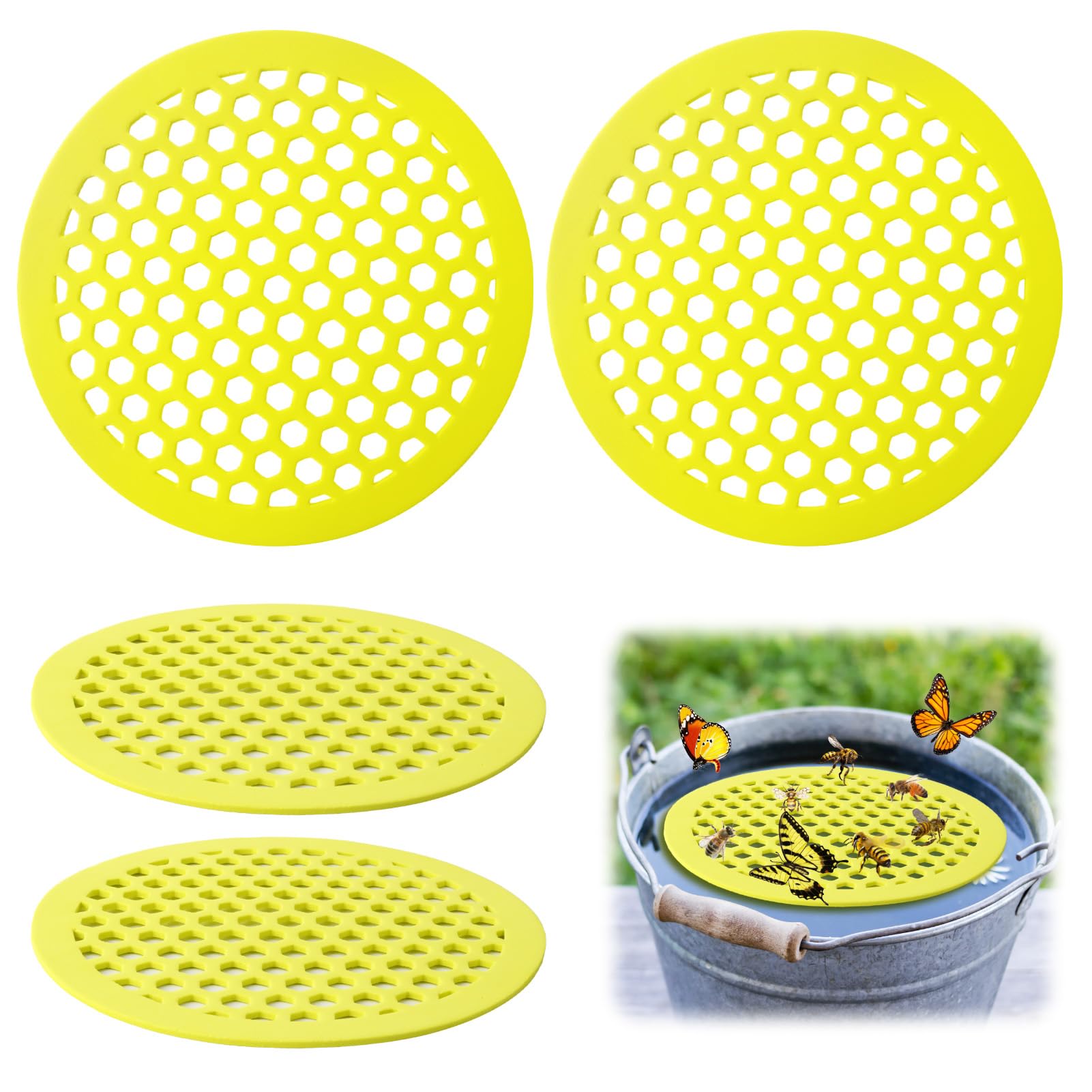 Liqqlex Floating Bee Island in EVA foam, 4-pack, buoyant and durable for gardens.