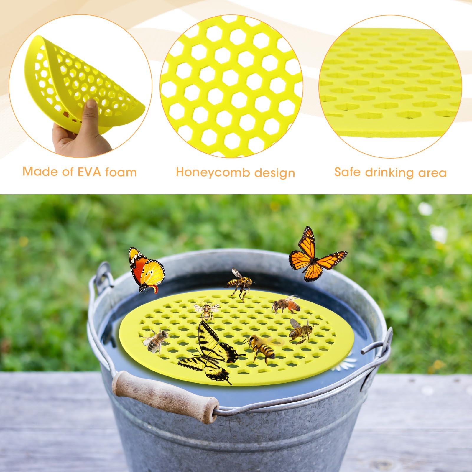 Liqqlex Pollinator-friendly floating landing pad positioned along a pond edge.