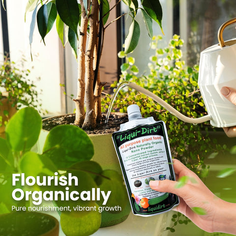 Liqui-Dirt pour action shows easy dilution for balanced nutrients.