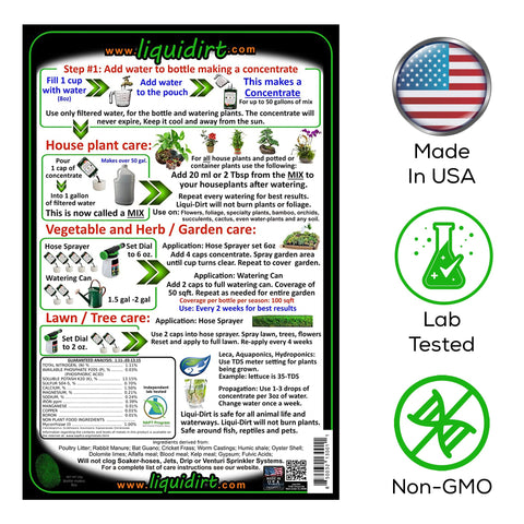 Liqui-Dirt nutrients and microbes close-up for healthy plants.