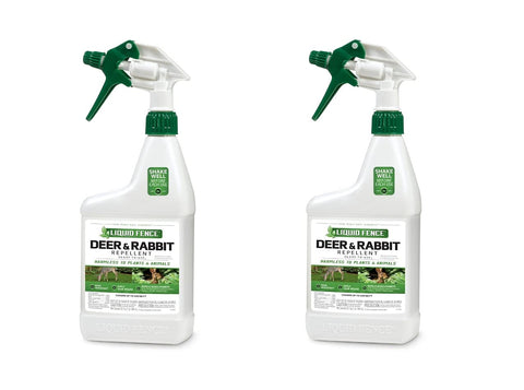Liquid Fence Deer & Rabbit Repellent bottle spray deters garden pests.