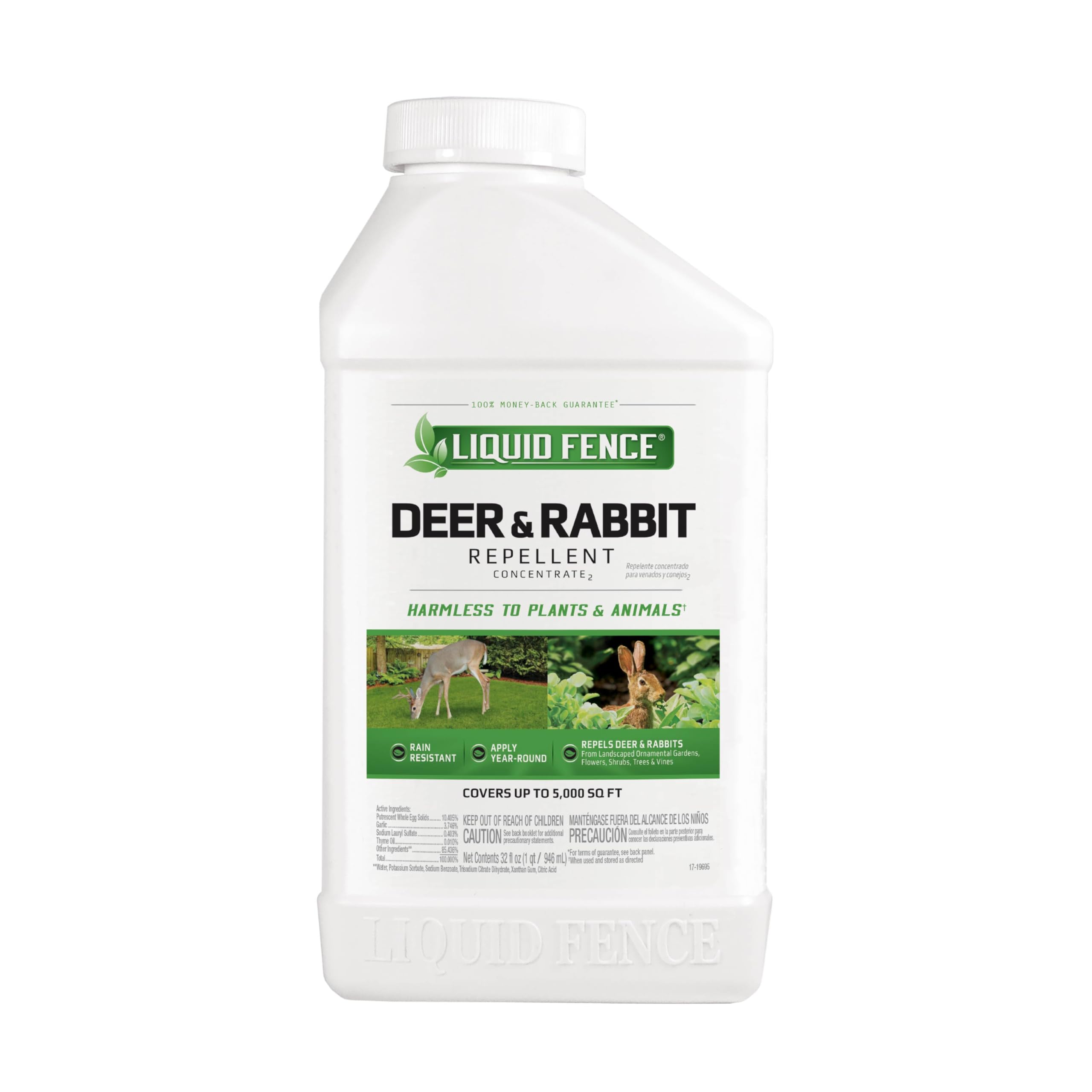 Liquid Fence repellent bottle close-up for garden protection