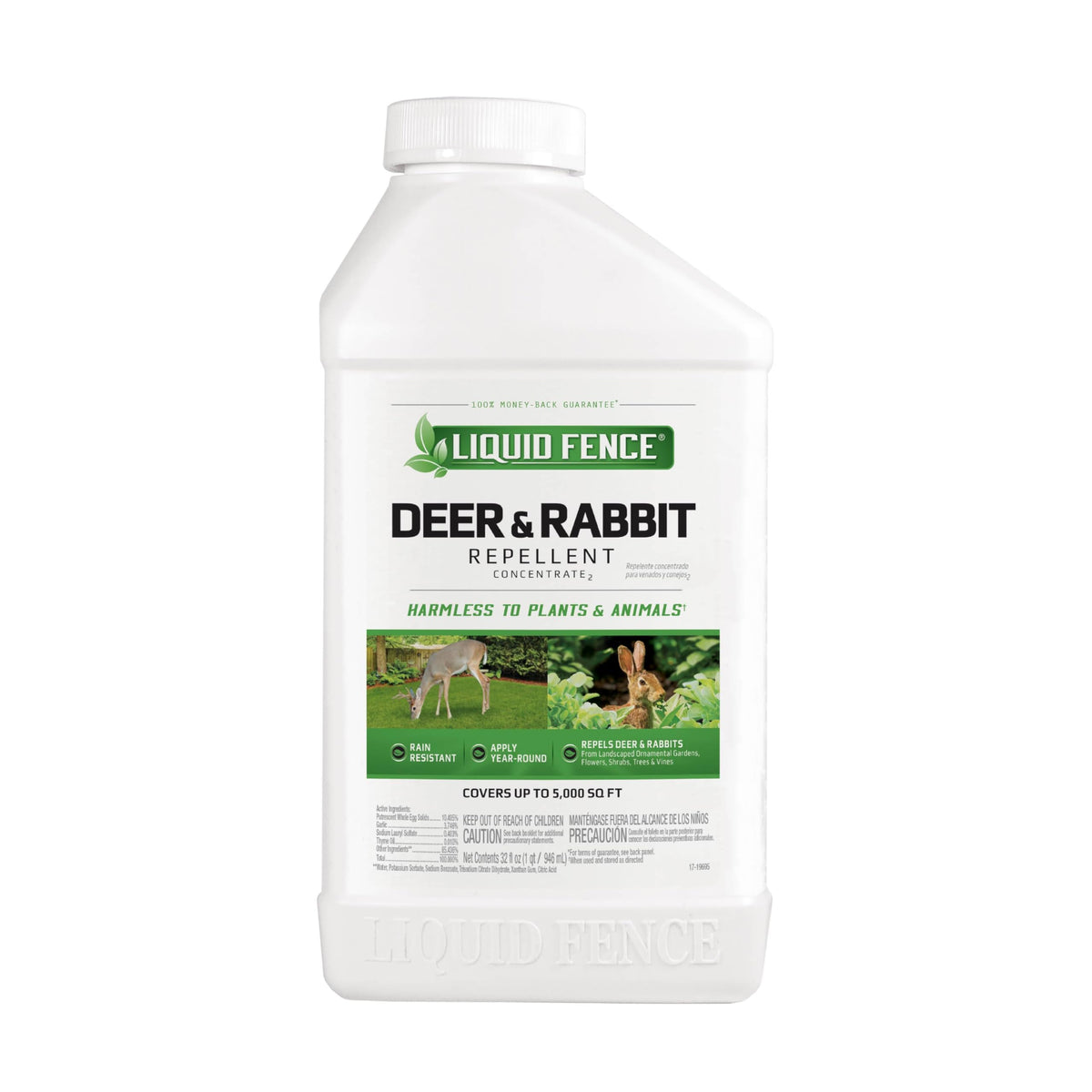 Liquid Fence repellent bottle close-up for garden protection