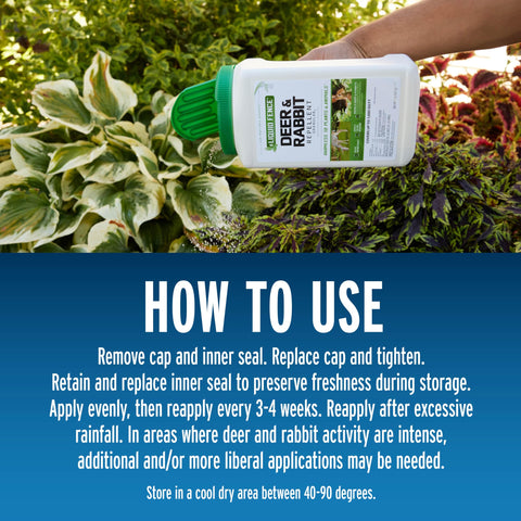 Liquid Fence Deer & Rabbit Repellent Granular used on a lawn area for broad protection.