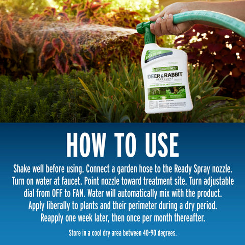 Liquid Fence repellent applied to shrubs deters browsers without harming plants.