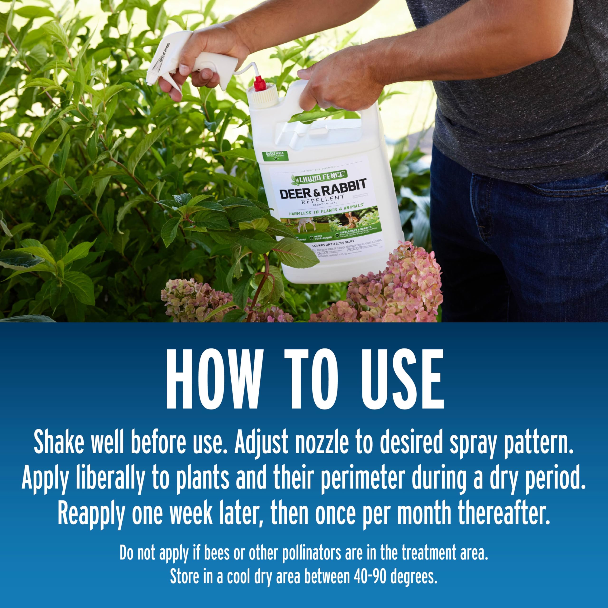 Rain-resistant Liquid Fence formula continues to work after rainfall on shrubs