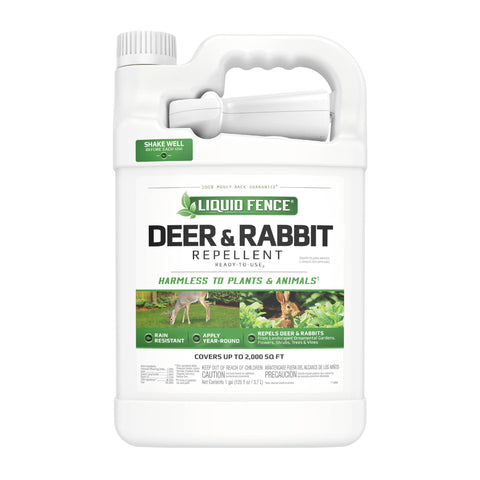 Liquid Fence Deer & Rabbit Repellent bottle ready to protect landscaping.