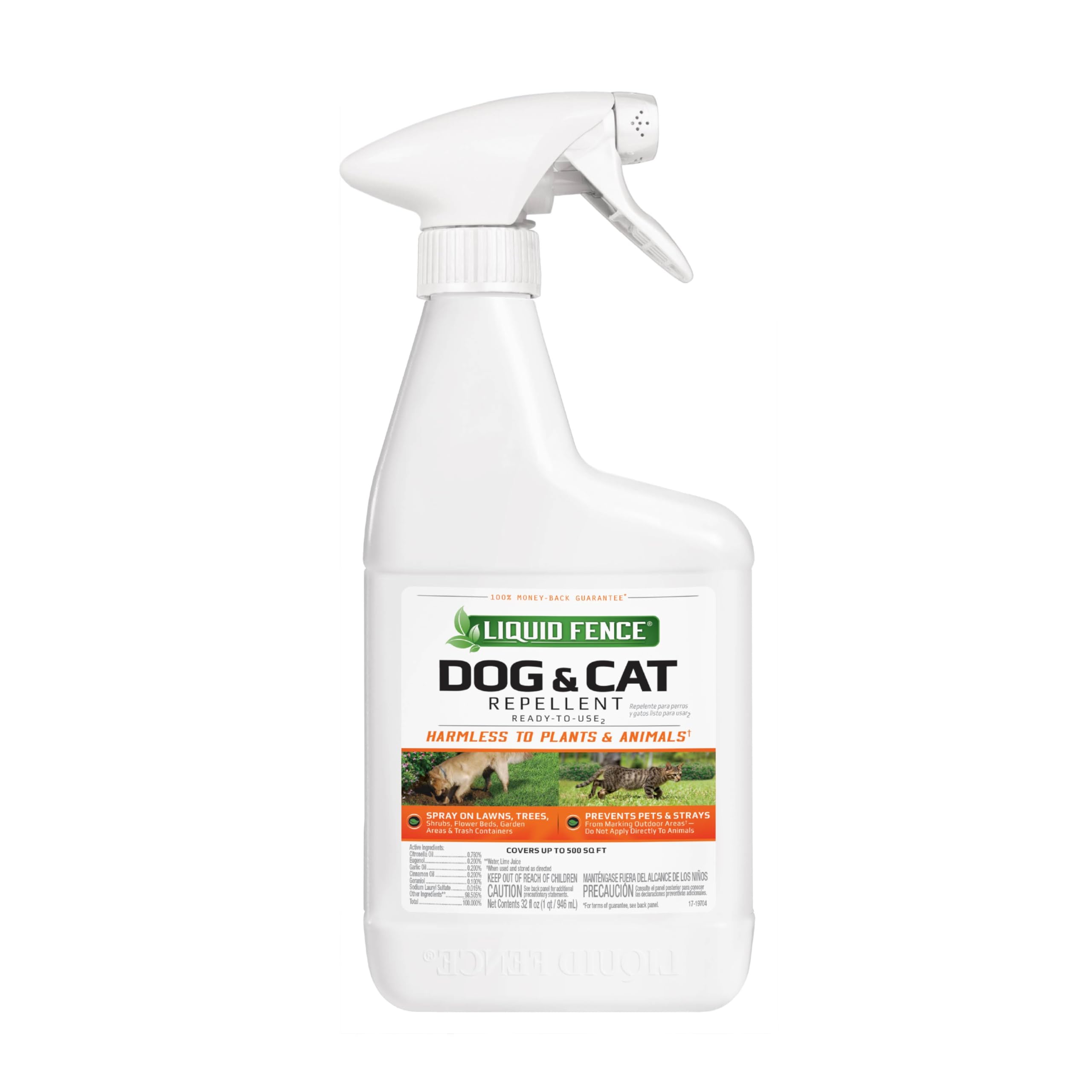 Liquid Fence repellent bottle ready for outdoor use to deter pets.