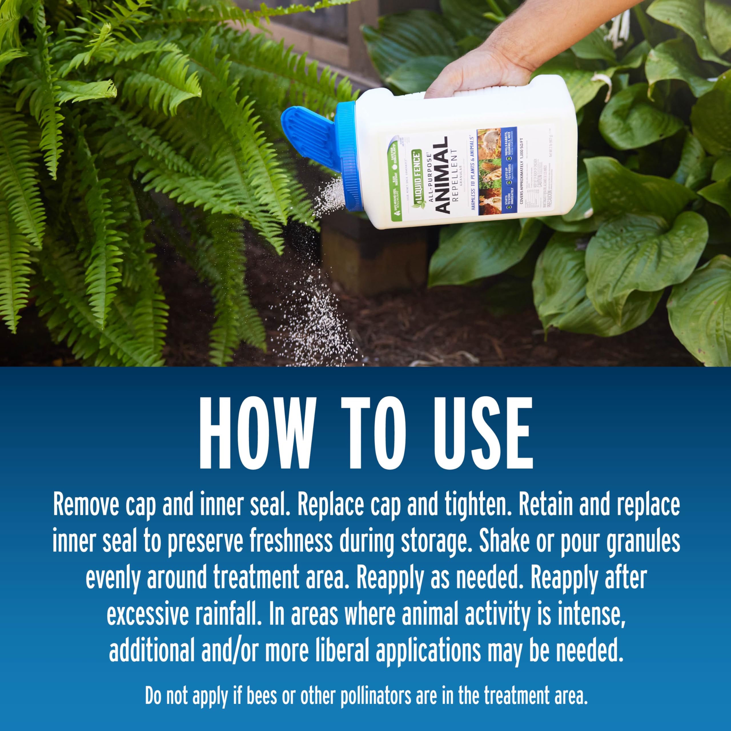 Liquid Fence application around garden path near a vegetable patch.
