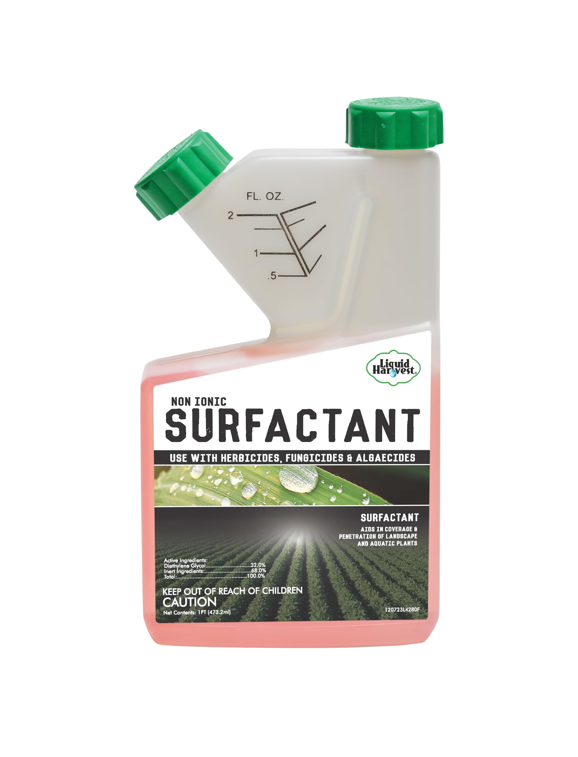 Liquid Harvest concentrated surfactant bottle 16oz improves herbicide coverage on leaves