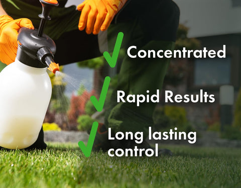 Liquid Harvest spray nozzle applying weed treatment on a lush lawn