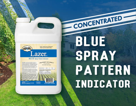 Liquid Harvest Lazer Blue concentrated dye bottle provides visible coverage and drift prevention.