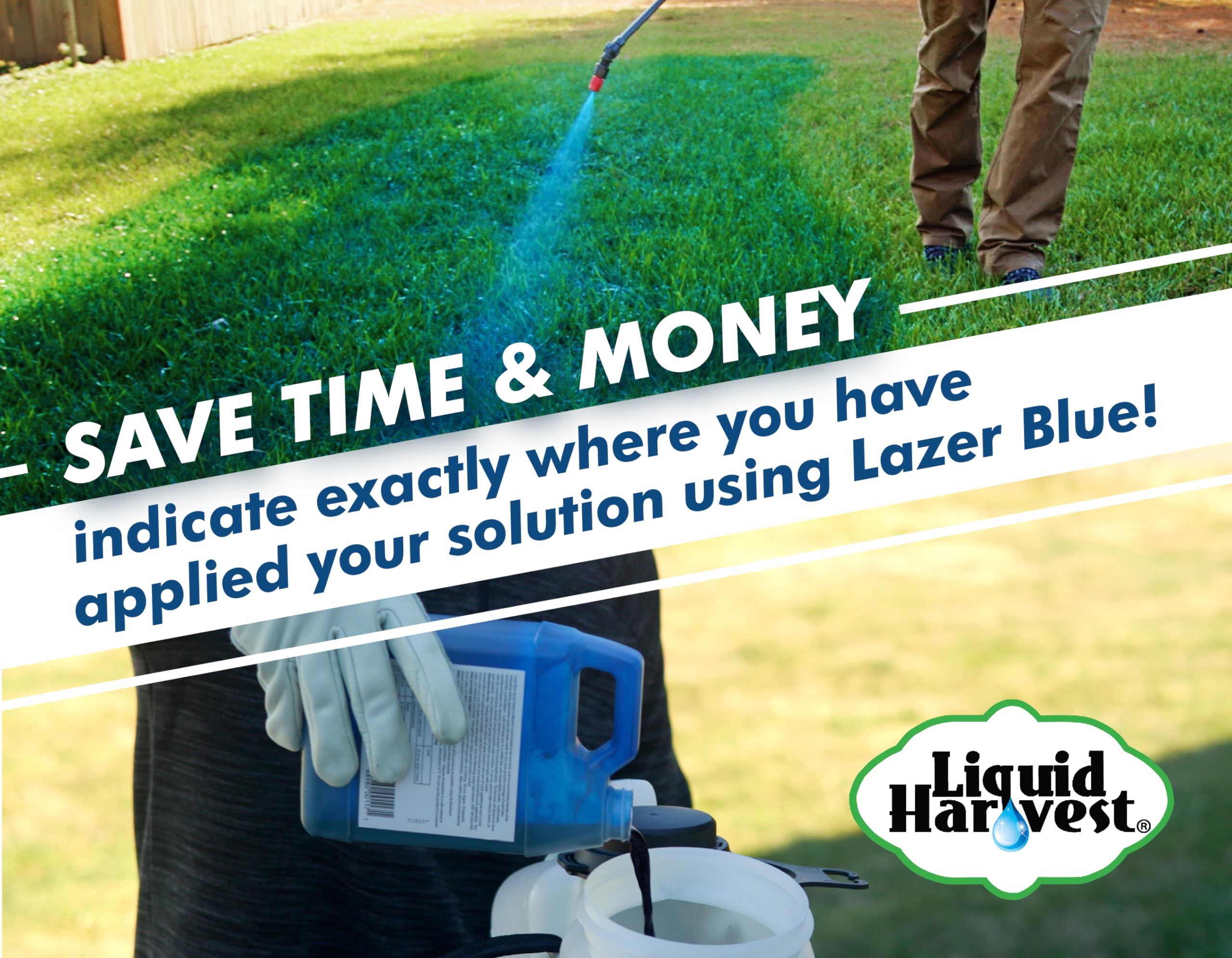 Liquid Harvest Lazer Blue dye-dispensing-action highlights blue spray for precise marking.