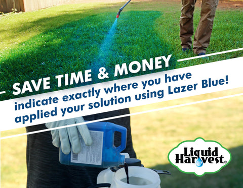 Liquid Harvest Lazer Blue dye-dispensing-action highlights blue spray for precise marking.
