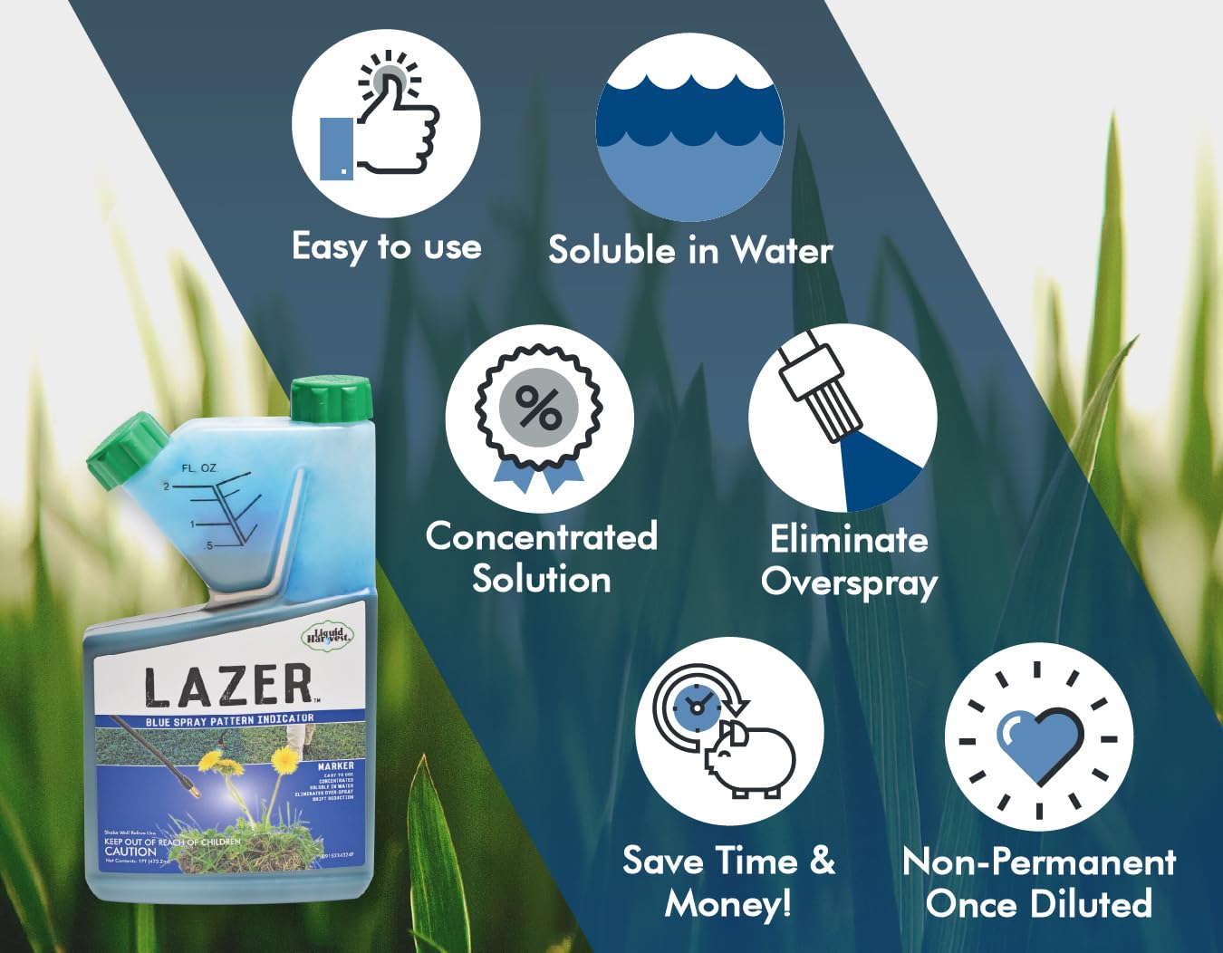 Liquid Harvest Lazer Blue environmentally friendly option reduces product release.