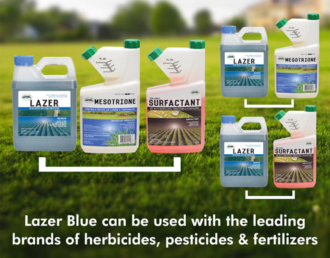 Liquid Harvest Lazer Blue herbicide-marker helps distinguish treated zones in turf