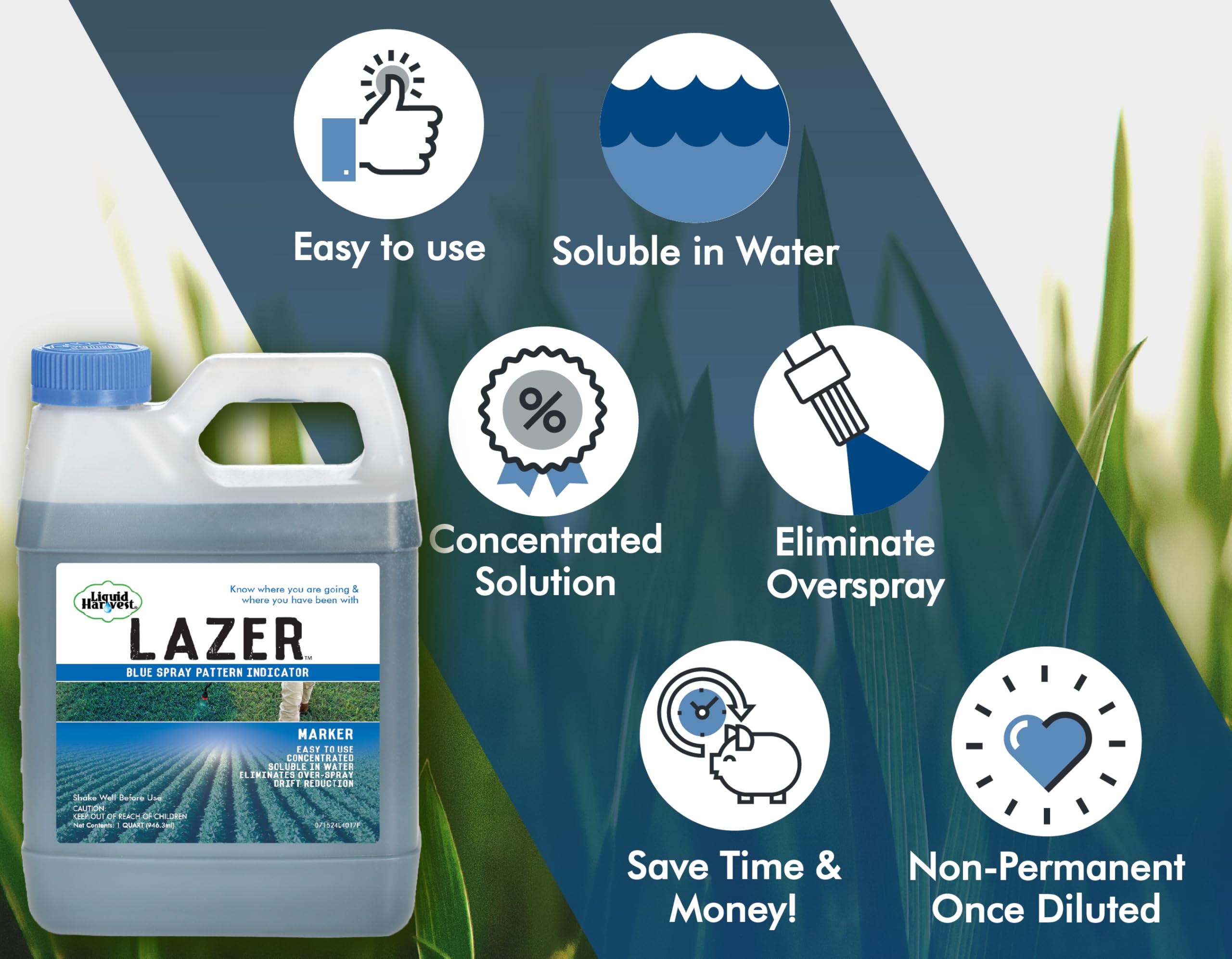 Liquid Harvest Lazer Blue turf marker aids precise application in lawn care