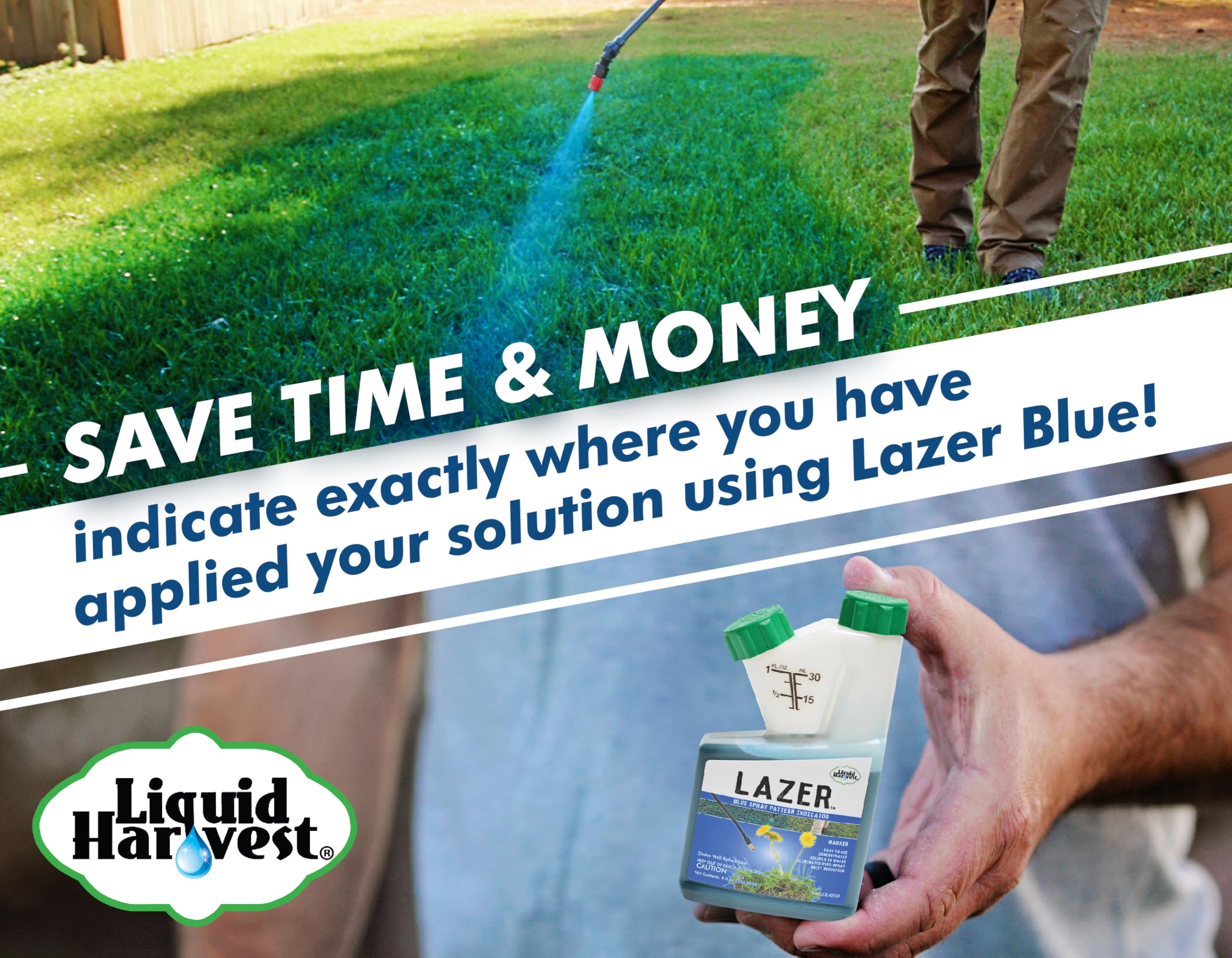 Liquid Harvest Lazer Blue supports multiple products for efficient turf treatment.