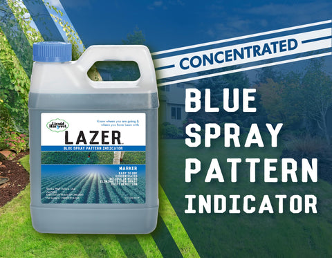 Liquid Harvest Lazer Blue spray-pattern indicator shows where treatments were applied