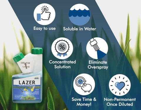 Liquid Harvest Lazer Blue helps save time and reduce product waste during spraying.