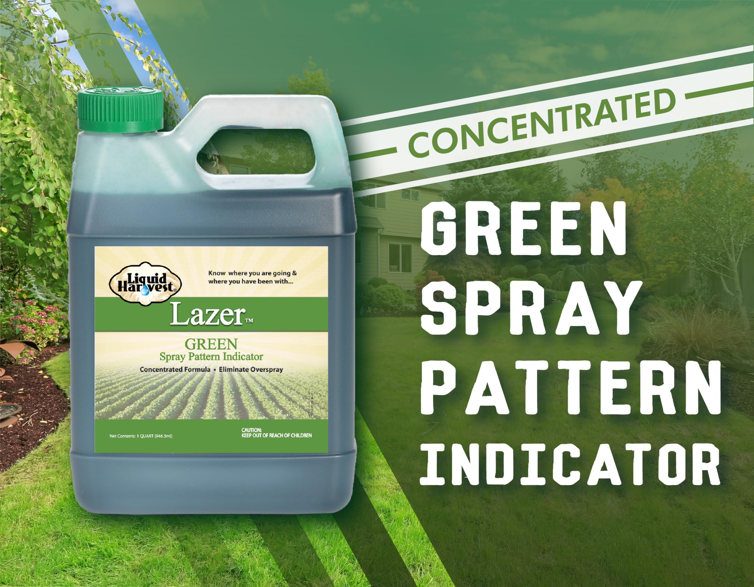 Liquid Harvest Lazer Green dye visible on grass indicating treated areas