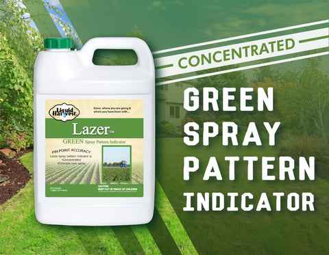 Lazer Green spray dye demonstrates spray pattern on turf for accurate marking.