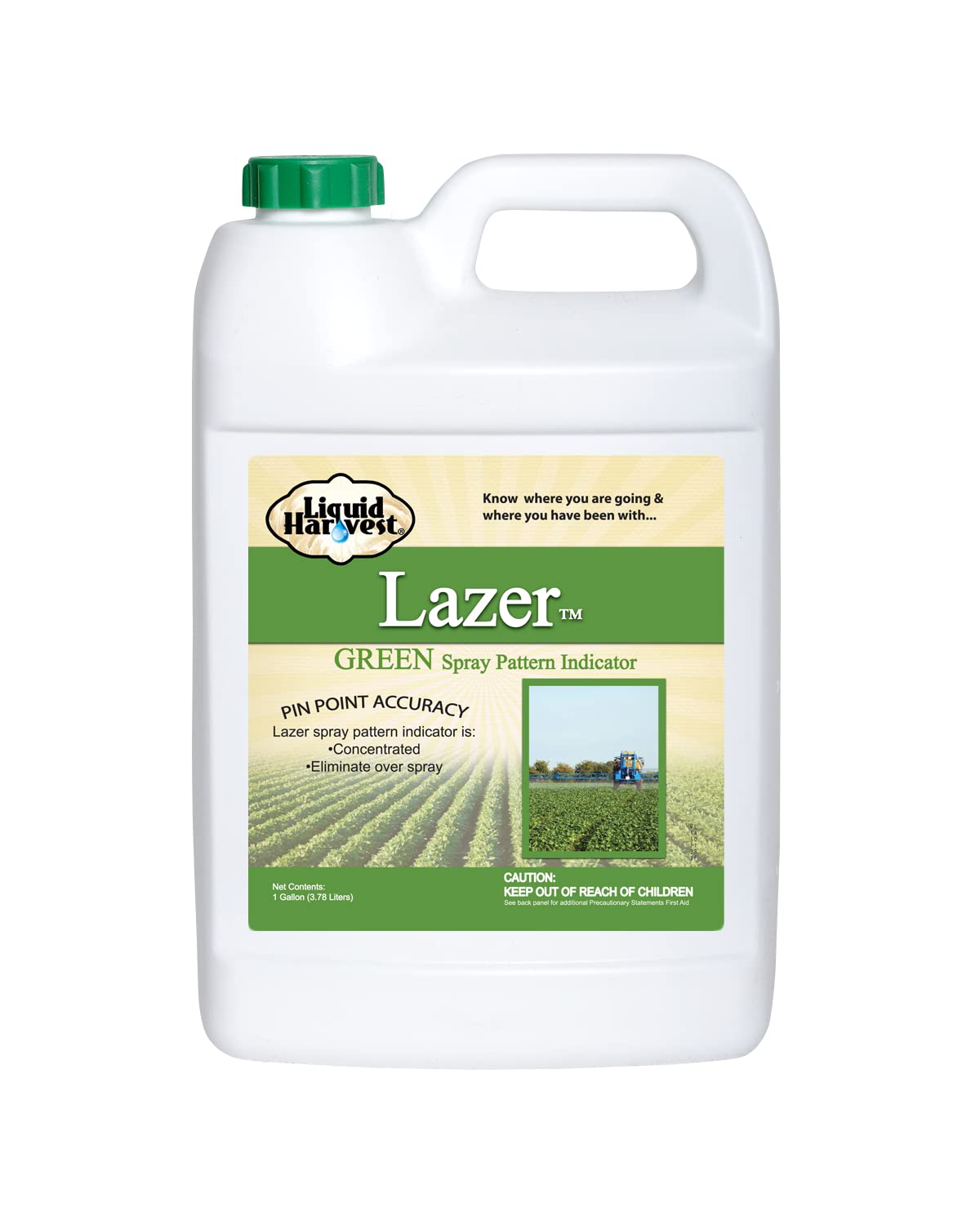 Liquid Harvest Lazer Green bottle showing the dye for precise lawn coverage.