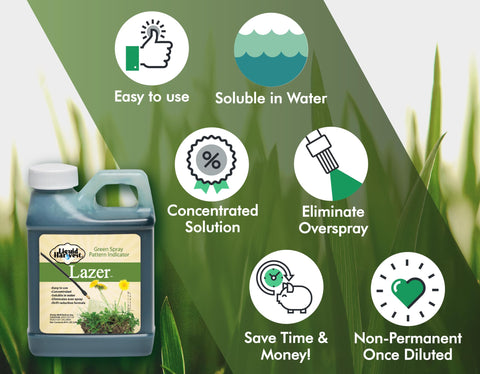 Liquid Harvest Lazer Green turf marker dye clearly marks treated areas.