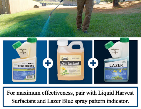 Liquid Harvest Mesotrione bottle overview for easy lawn weed management