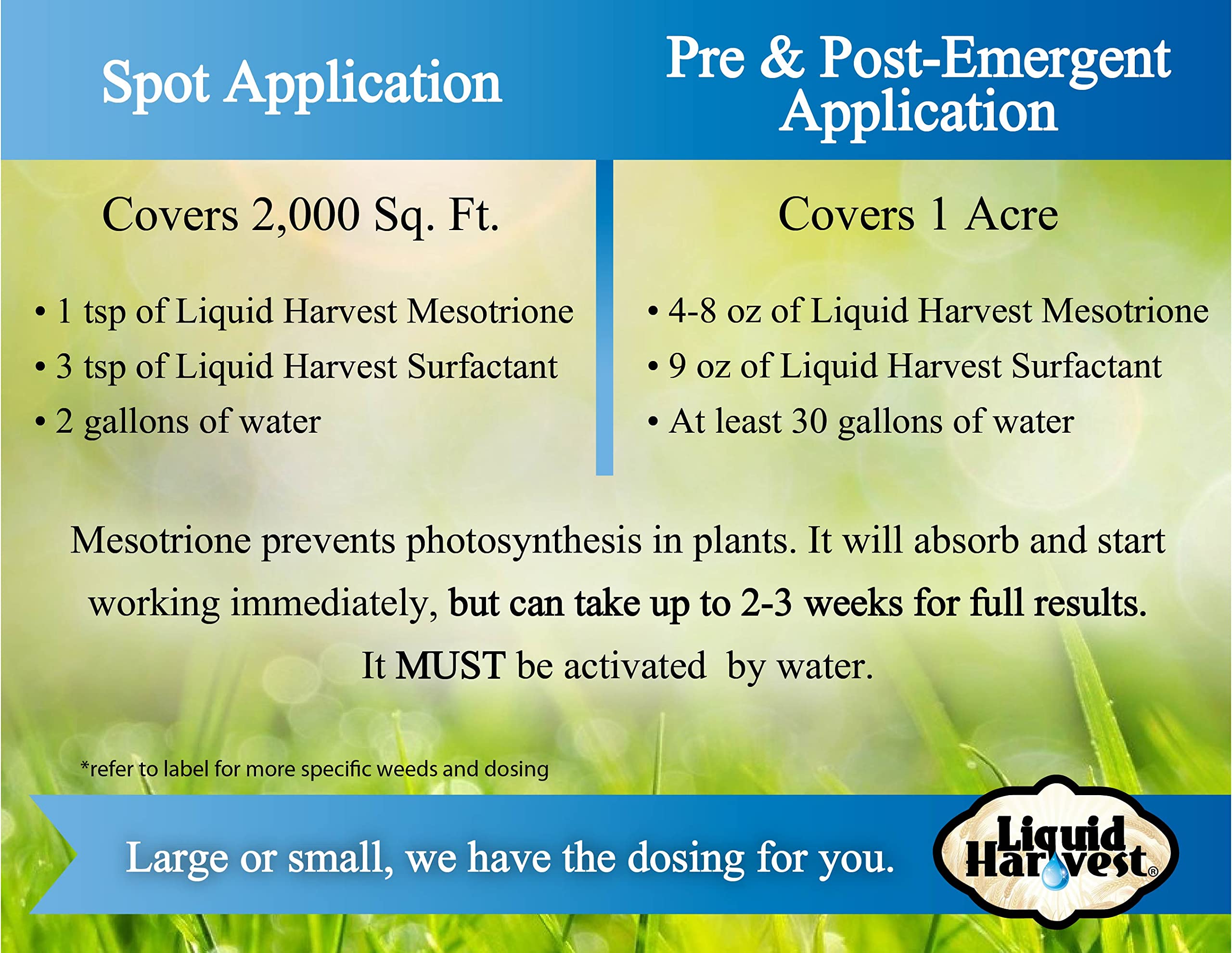 Liquid Harvest Mesotrione crabgrass-control supports cleaner, weed-free lawn margins