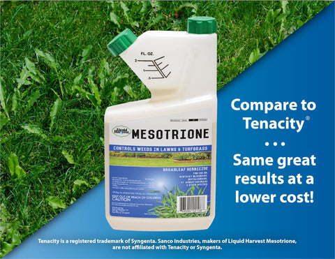 Liquid Harvest Mesotrione spray nozzle demonstrates targeted application on turf