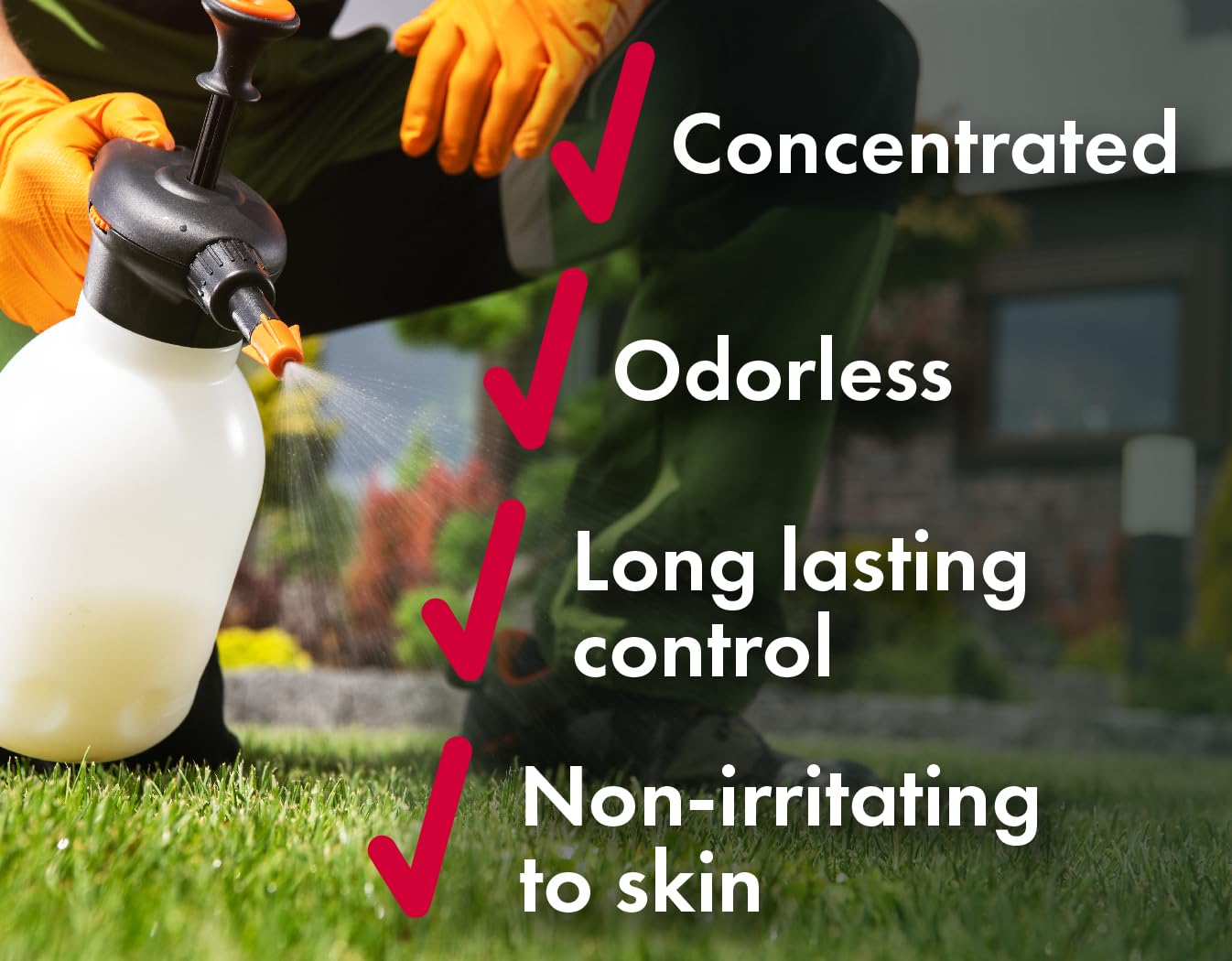 Liquid Harvest applied to lawns and porches for broad pest protection.