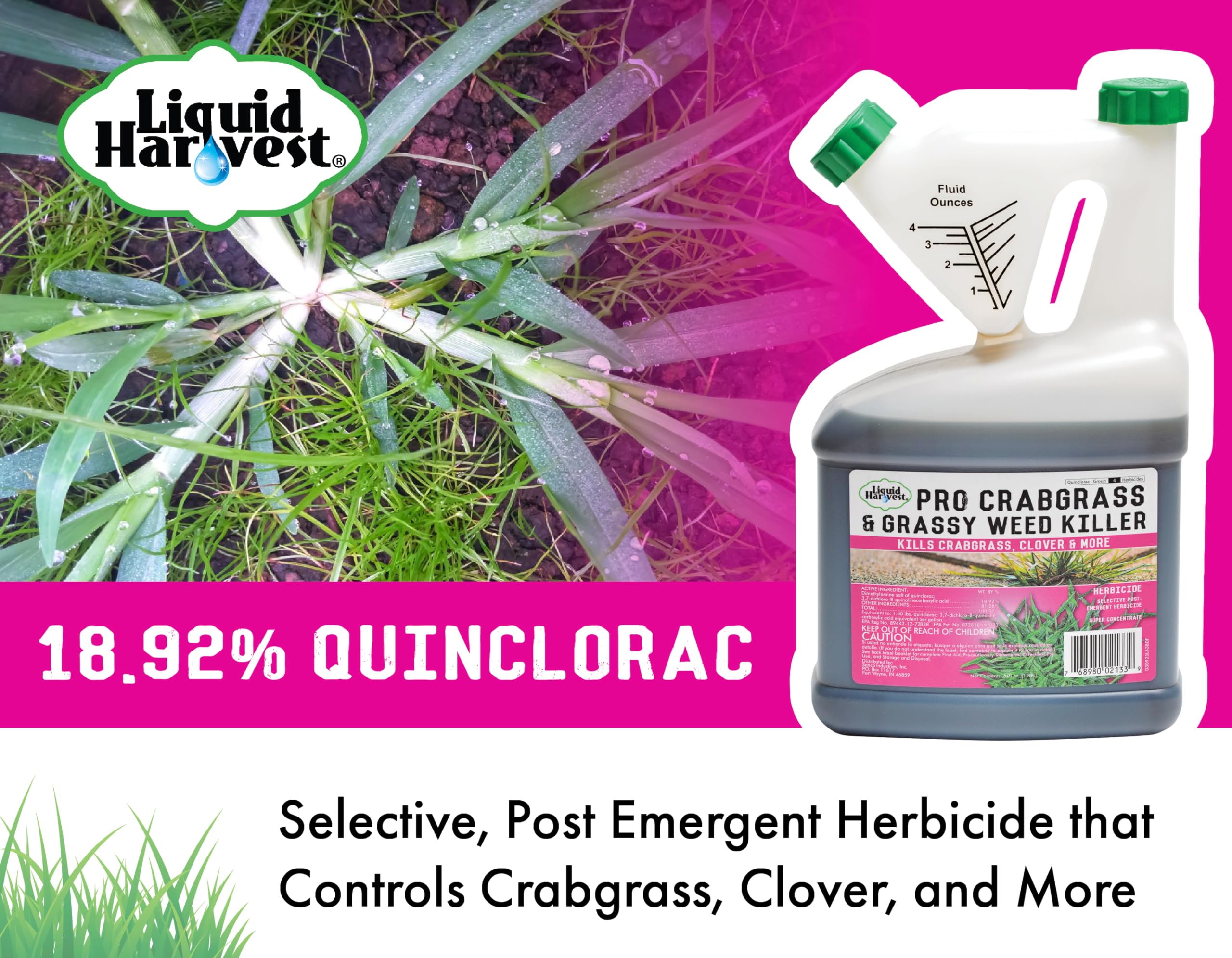 Liquid Harvest Pro Crabgrass Weed Killer in use during lawn treatment for rapid action