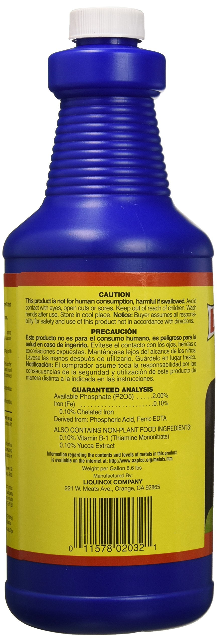 Liquinox 1-quart starter solution bottle prepared for easy irrigation.