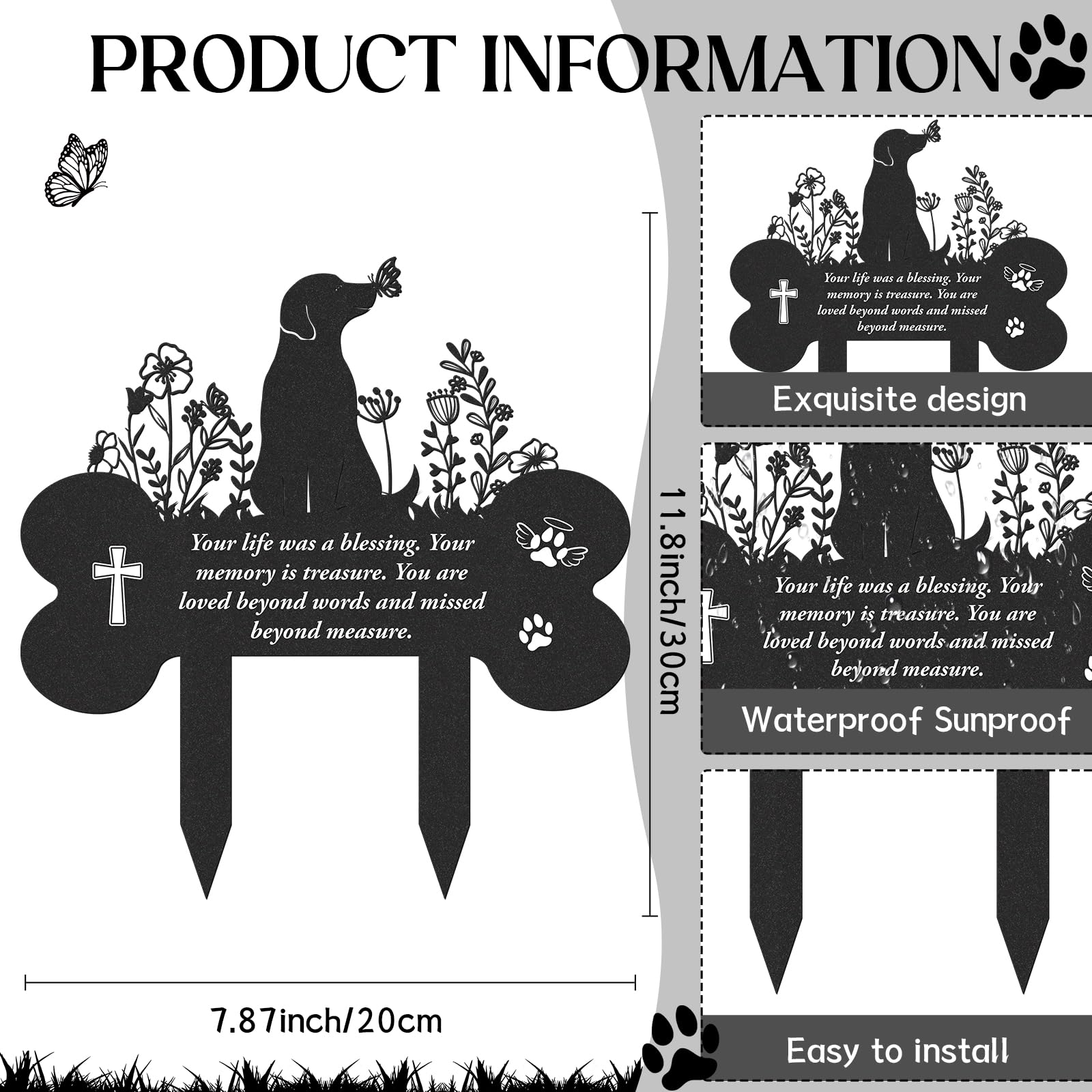 LIRAVENO metal garden marker with floral accents for outdoors