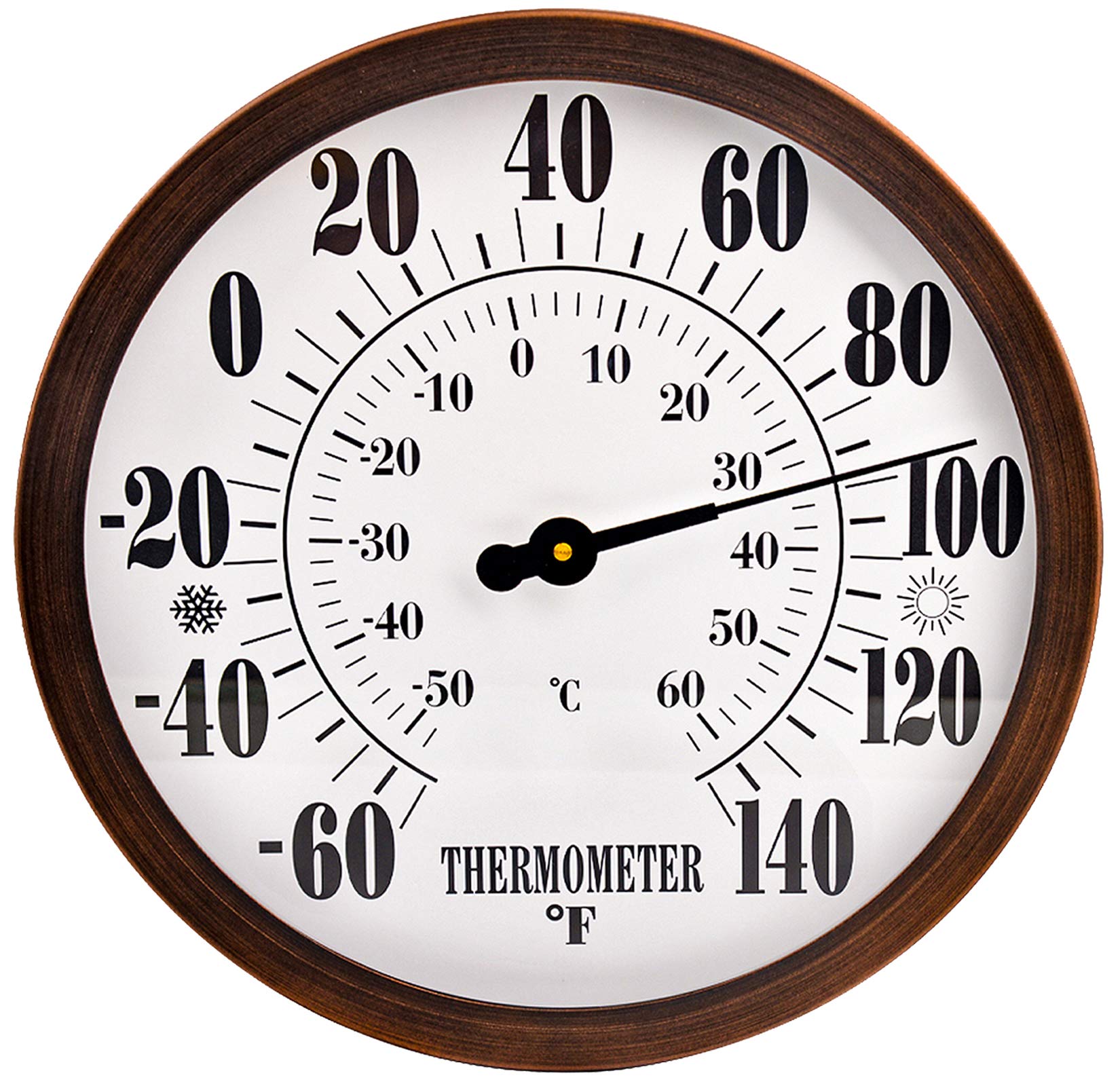 Lirches 12-inch outdoor thermometer dial for quick readings from a distance