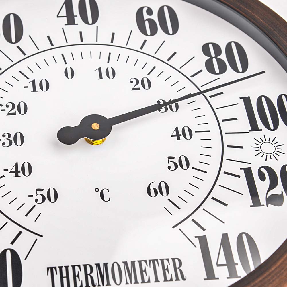 Lirches large dial shows Celsius or Fahrenheit at a glance for patios