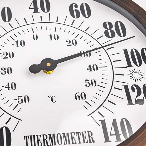 Lirches large dial shows Celsius or Fahrenheit at a glance for patios