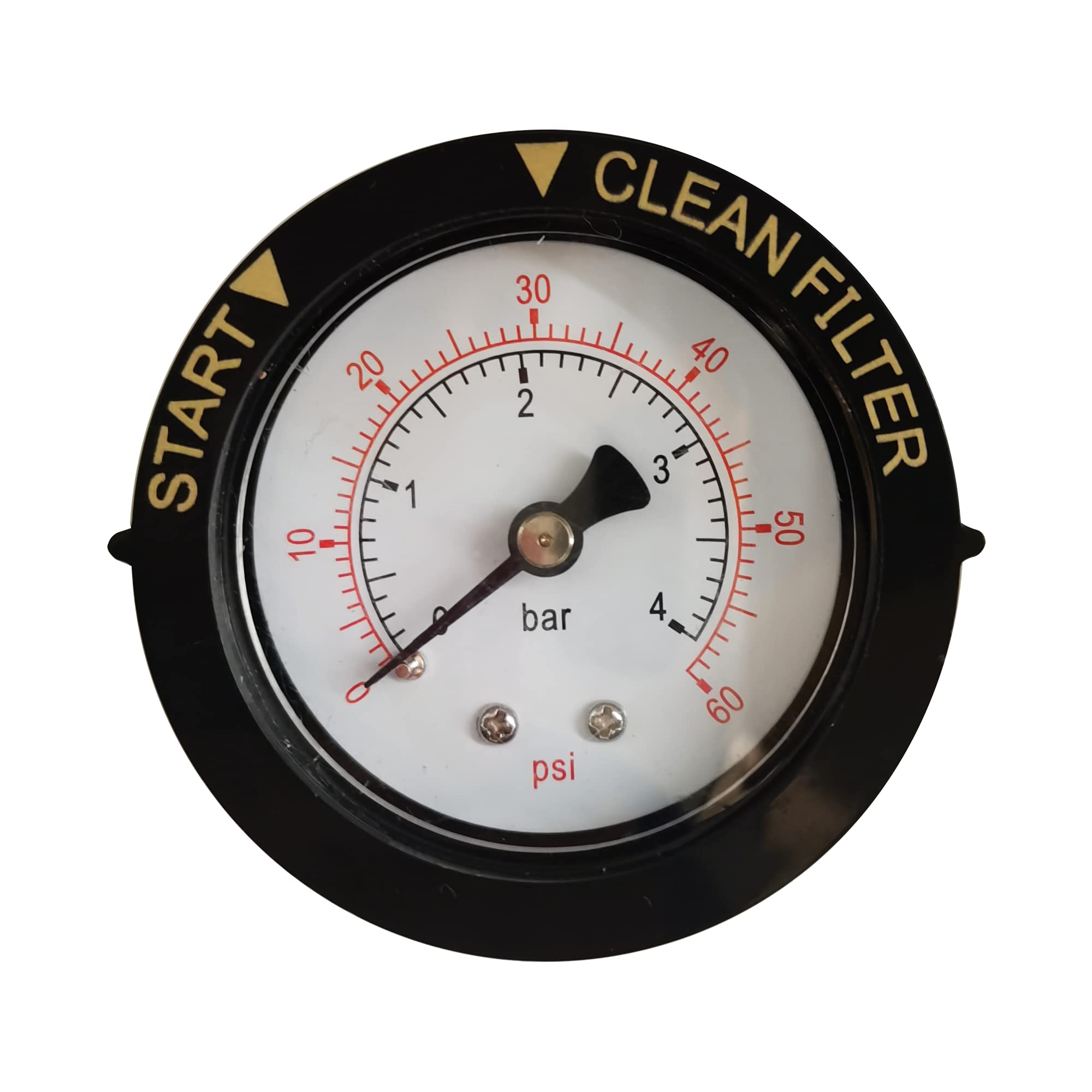 LisFaxbo 2in dry pressure gauge front view with easy-to-read dial for pool care.